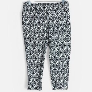 LOFT Julie Pants Petite 4P Black Ivory Geometric Cropped Ankle Stretch Work